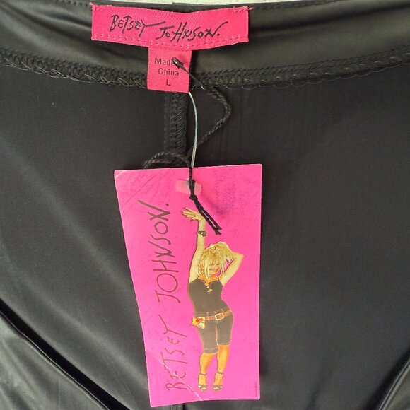 BETSEY JOHNSON | Black Vegan Liquid Leather Wrap Dress | Deep V Plunge | NWT | L - Picture 9 of 11